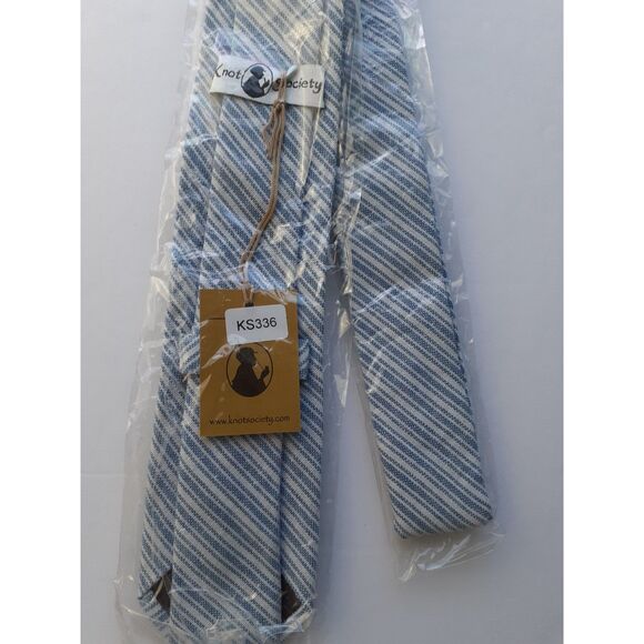 Knot Society 100% Cotton Cardisco Light Blue White Classic Mens Tie NWT - Picture 2 of 7